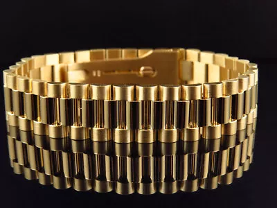 Mens 14K Yellow Gold Solid Link Designer 8.5 Inches Presidential Bracelet (16MM) • $5999.99