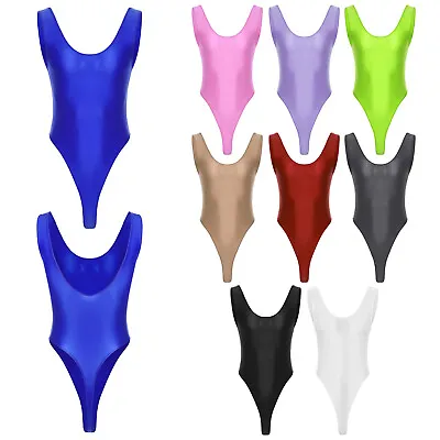 Mens Glossy Athletic Bodysuits Leotard One-Piece Backless Undershirt Jumpsuits • £8.27