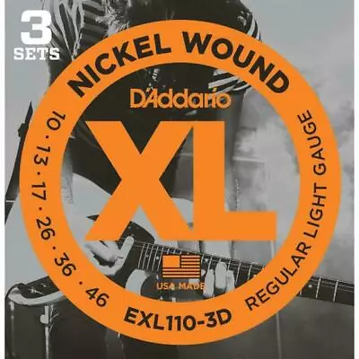 D'Addario EXL110-3D Regular Light Gauge Electric Guitar Strings 10-46 3 PACK  • $16.99