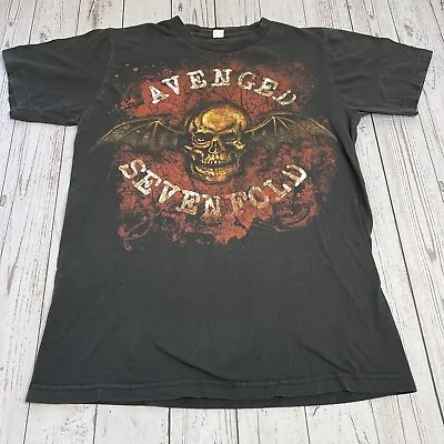 A7X Avenged Sevenfold T Shirt Mens Small Distressed Fade Black Band Graphic Tee • $19.95