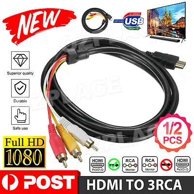 HDMI To 3 RCA Phono Red White Yellow Cable Cord AV Audio Video Lead Universal • $6.95