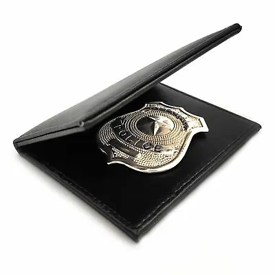 Mens Silver Police Badge Cop Officer ID Badge Wallet Fancy Dress Prop Costume • £9.70