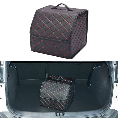 Folding Car Boot Tidy Storage Box Trunk Organiser Black PU Leather Case Small  • $29.44