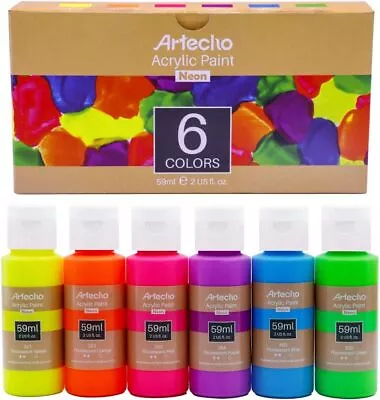 Artecho Acrylic Paint Acrylic Paint Set For Art 6 Neon Colors 2 Oz Acrylic Pain • £10.69