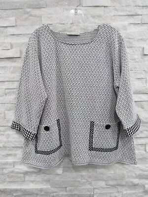 NEW Margaret Winters Black & White Cotton Knit Polka Dots Checks Sweater XL • $39.99