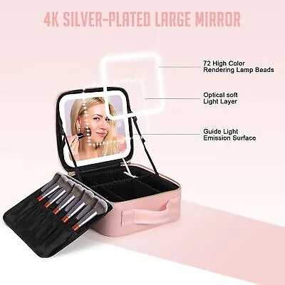 Makeup Bag With LED Mirror Organise Makeup While Travelling Cosmetic Train Case • £29.99