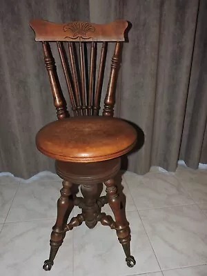 $165 • Buy Antique Wood Claw & Ball Foot High Back Adjustable Piano Stool - Local Pick Up