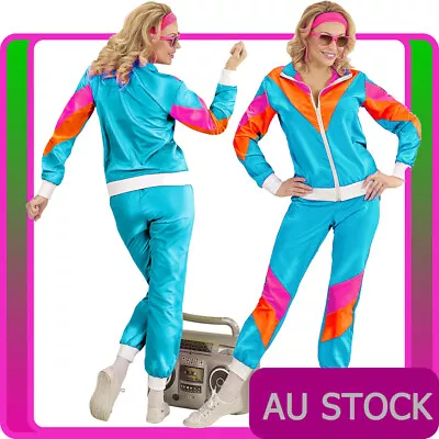 Ladies 80s Height Of Fashion Tracksuit 1980s Party Retro Disco Neon Costume • $41.99