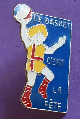 Le Basket C'est La Fete - Basket Ball It's Party Time -French Lapel Badge 1980's • £1.75