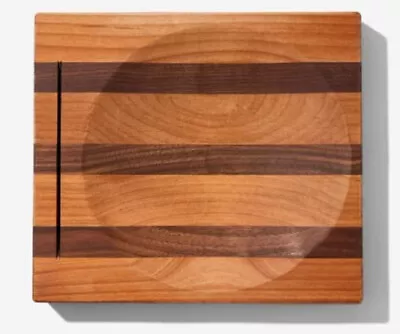 B Merry Studios Alaska Ulu Alder Walnut Stripe Wood Chopping Bowl Board Top Slot • $54.99