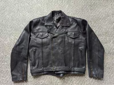 Vintage 1990s Leather 3XL Motorcycle Jacket 50-52 Black VENTED Biker Harley • $168.95