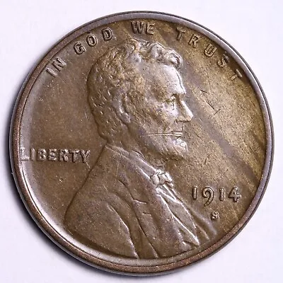 1914-S Lincoln Wheat Cent CHOICE AU FREE SHIPPING E608 KFM • $96.77