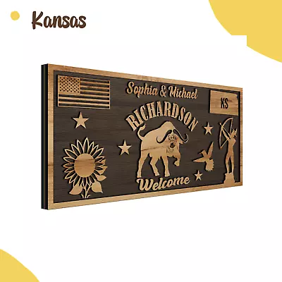 Personalized Kansas State Sunflower Sign Custom Family Name Farmhouse Decor • $133.32