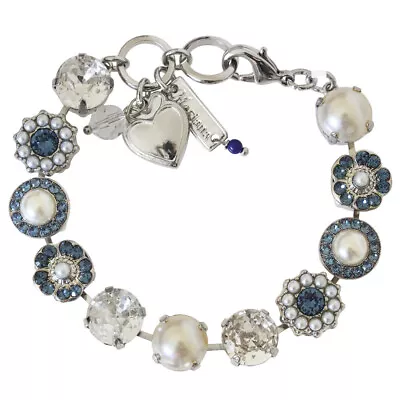 Mariana Rhodium Plated BLUE CLEAR Simulated PEARL Crystal Statement Bracelet • $152