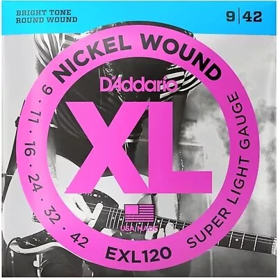 D'Addario EXL120 Nickel Super Light Electric Guitar Strings Pack 9/42 • $7.49