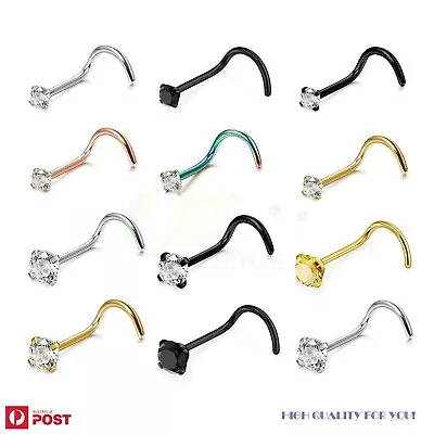 $5.99 • Buy 2-6x Nose Stud Rings Gem Twisted Spiral Tail Steel Body Piercing Jewellery 2/3mm