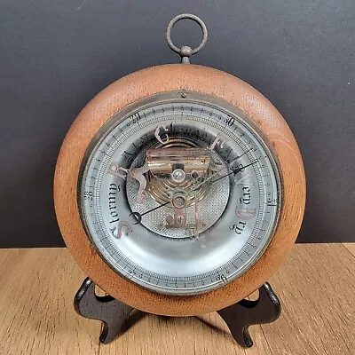 Vintage Round Wooden Weather Barometer Wall Mount Collectible Antique • £29.99