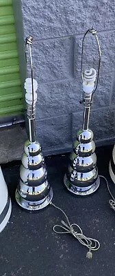 Mid Century Modern Pair Of Chrome Stacked Ball Table Lamps Free Shipping • $420