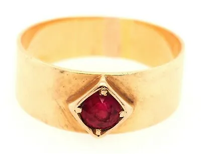 Ruby & 18ct Yellow Gold Wide Band Ring Fine Unisex Vintage Jewellery Size P 1/2 • $581.18