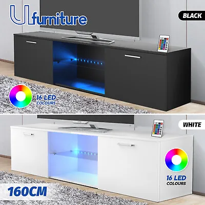$129 • Buy TV Cabinet Entertainment Unit Stand LED Gloss Modern Storage Drawers 2 Doors