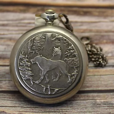 Soviet MOLNIA Melchior Pocket Watch WOLVES USSR Molnija Watch On Chain⏱🐺 • $75