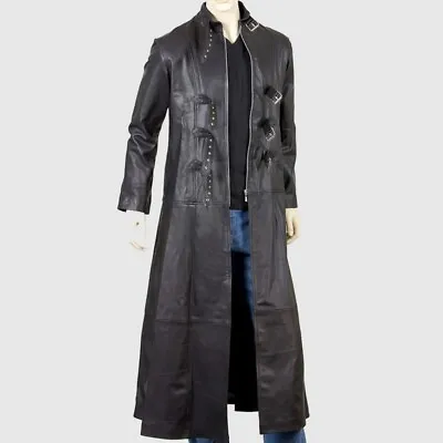 Men's Real Cowhide Leather Trench Coat Steampunk Leather Long Coat Gothic Coat • $169