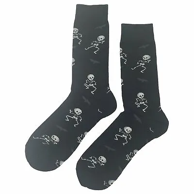 NWT Spooky Skeleton Dress Socks Novelty Men 8-12 Black Crazy Fun Sockfly • $8.99