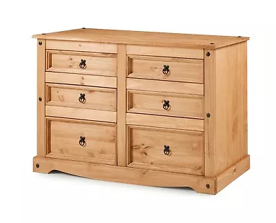 Corona Chest Of Drawers Low 3+3 6 Drawer Wide Chest Sideboard Mercers Furniture® • £128.99