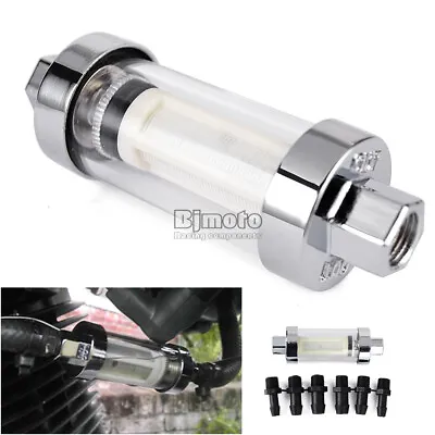 Universal Reusable 1/4'' Motorcycle Chrome Glass Fuel Filter Inline Gas Petrol • $6.99