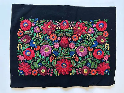 Vtg  Hungarian  MATYO Hand Embroidered Wool Fabric Pillow Case Black • $82