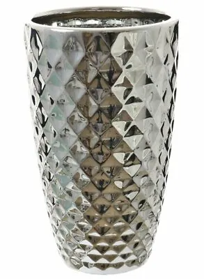 £29.95 • Buy Large Chrome Pineapple Textured Vase Geometric Silver Colour Conical Flower Vase