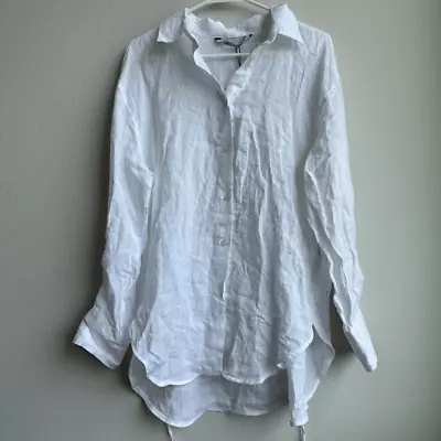 NWT Zara White 100% Linen Button Up Relaxed Oversized Top Blouse Size Large • $45