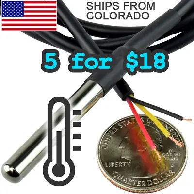 [5 For $18] DS18b20 Temperature Probe Waterproof Stainless Steel Arduino Pi Comp • $7.41
