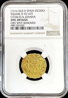 1516 -1556 D Seville Gold Spain 1 Escudo Carlos & Johanna Cob Ngc Uncirculated* • $3150