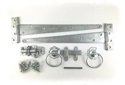 Tee Hinge Ring Latch Breton Bolt Side Garden Gate Set Kit 450mm 18  Galvanised • £19.99