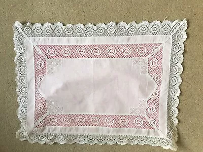 Beautiful White Vintage Antique Lace Cushion Pillow Cover With Pink Inset - VGC • £15.99