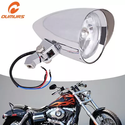 For Harley Chopper Bobber Motorcycle Visor Bullet Tri-Bar Headlight Lamp Chrome  • $70.45