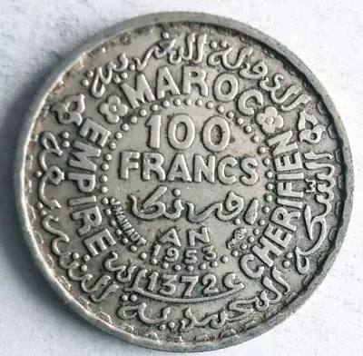 1953 MOROCCO 100 FRANCS - AU - RARE TYPE Excellent Vintage Silver Coin - Lot A22 • $3.85