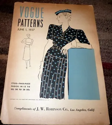 RARE VTG 1930s VOGUE PATTERNS CATALOG 1937 • $19.99