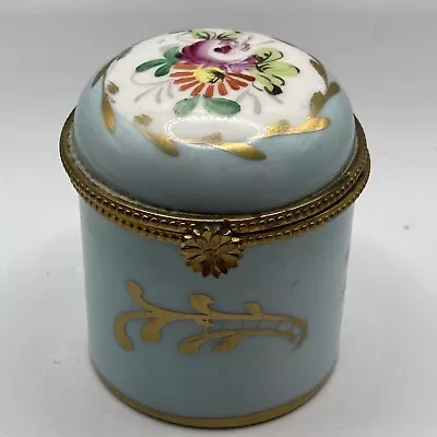 Vintage Limoges Baby Blue Gold Trim Floral Hinged Trinket Box • £25