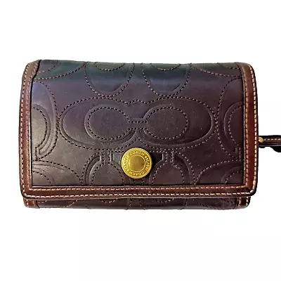 Coach Vintage Leather Tri Fold Wallet 5 Card Spaces 3 Money Slots Inside Zip • $48