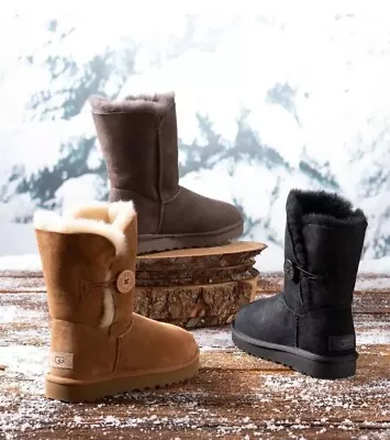 UGG 1016226-BLK Snow Boot For Women Size 10 - Black Bailey Button Ll • $83.50