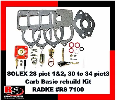 VW Bug SOLEX 28 Pict 1&2 30 To 34 Pict3 Carb Basic Rebuild Kit  RADKE #RS 7100 • $15.14