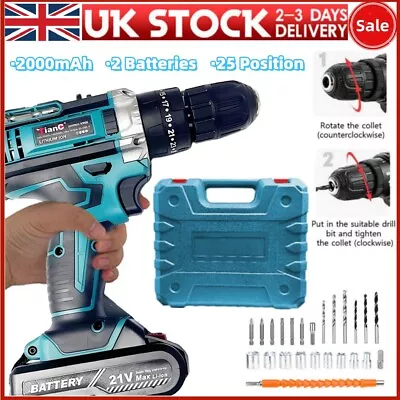 21V Cordless Hammer Drill Set Electric Impact Driver Screwdriver + 2 Battery • £24.59