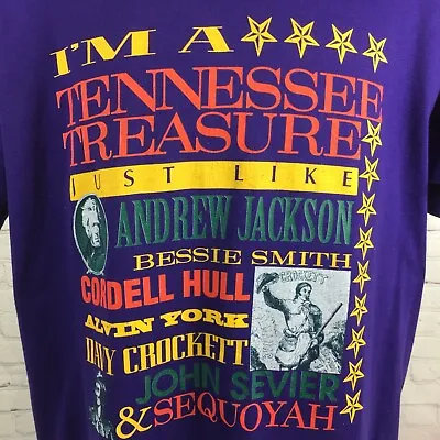 Vintage 90s Jerzees T-Shirt Large Purple I'm A Tennessee Treasure USA 50/50 • $20