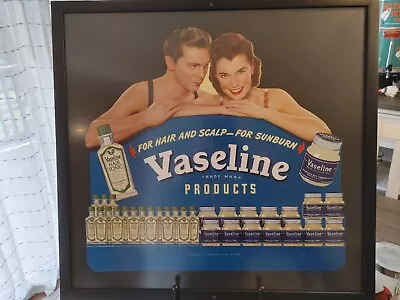 Vintage Vaseline Hair Tonic Heavy Cardboard Advertising Display - Framed !! • $375