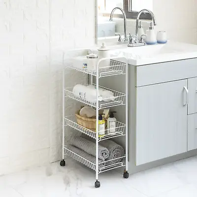 $19.44 • Buy Mainstays 4-Shelf Steel Laundry Cart With Caster Wheels, White