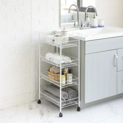 $19.44 • Buy Mainstays 4-Shelf Steel Laundry Cart With Caster Wheels, White