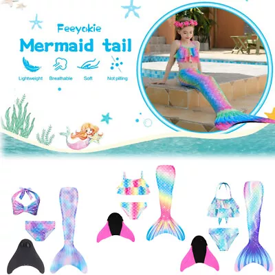 Girls Mermaid Tail Swimming Costume Swimmable Bikini Set Summer Swimsuit For Kid • £15.82