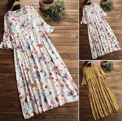 $15.95 • Buy AU STOCK ZANZEA Womens Summer Bohemian Frills Sleeve V Neck Hippie Dress AS NEW